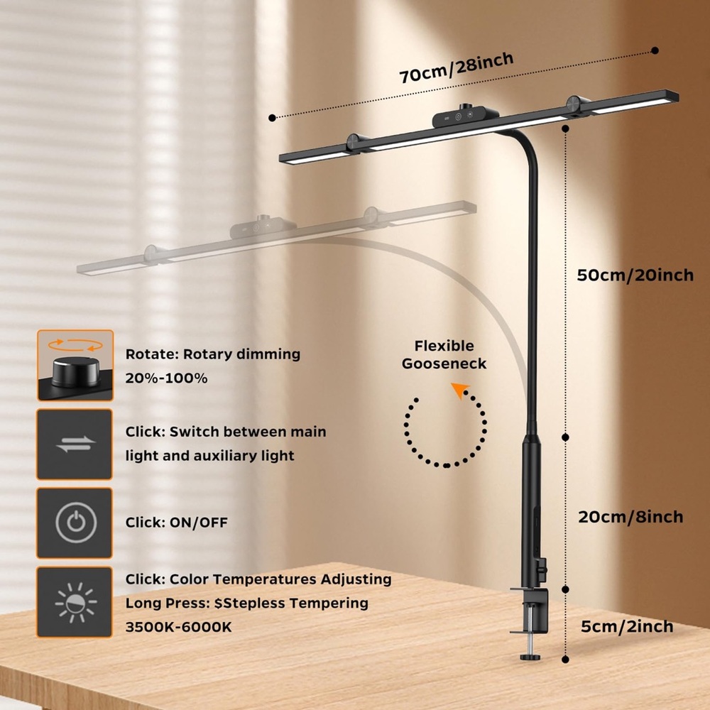Black LED Desk Lamp with Flexible Gooseneck - For Tablets & Accessories